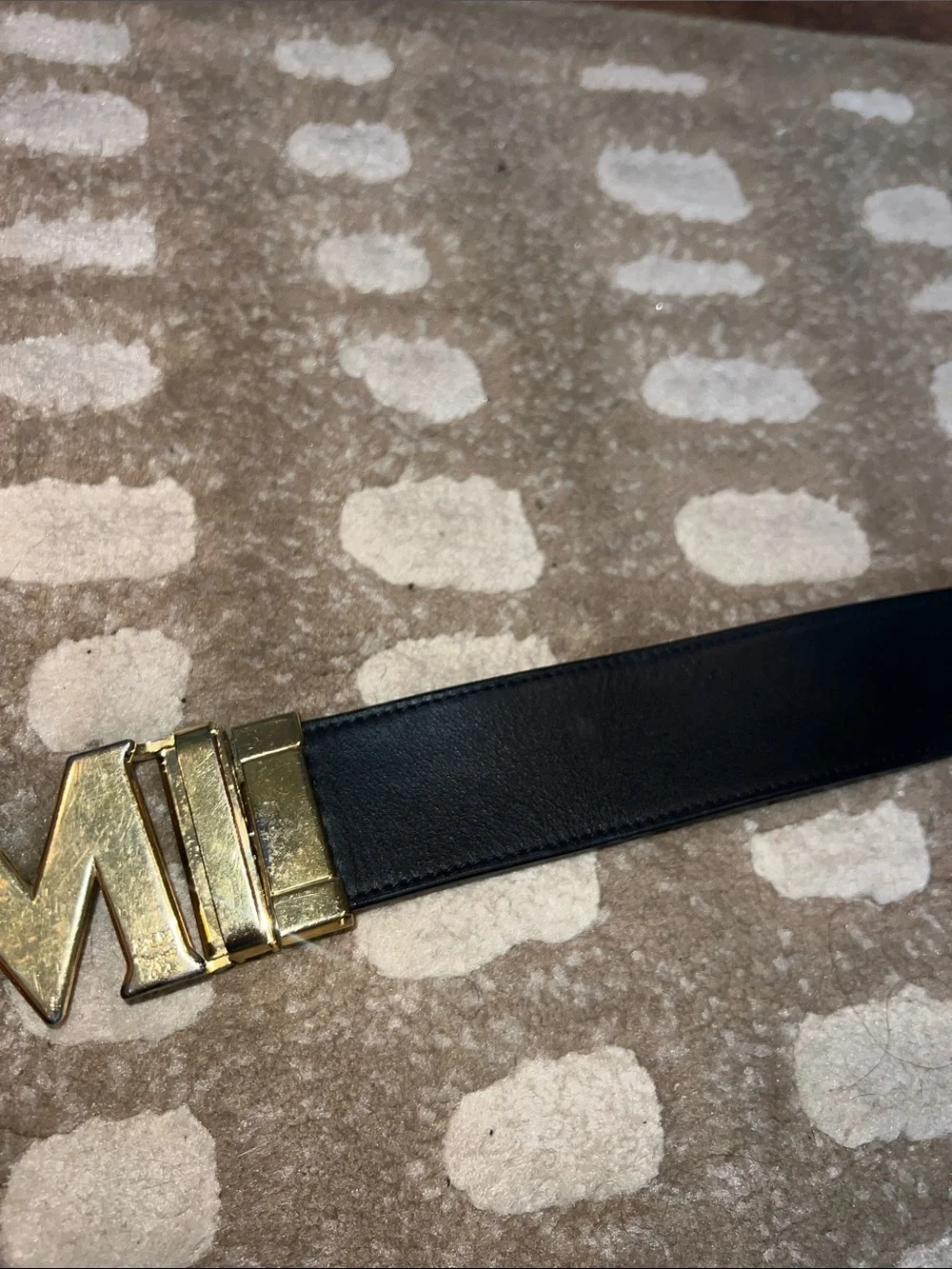 MCM Reversible Leather Belt in Black and Tan with Gold M Buckle